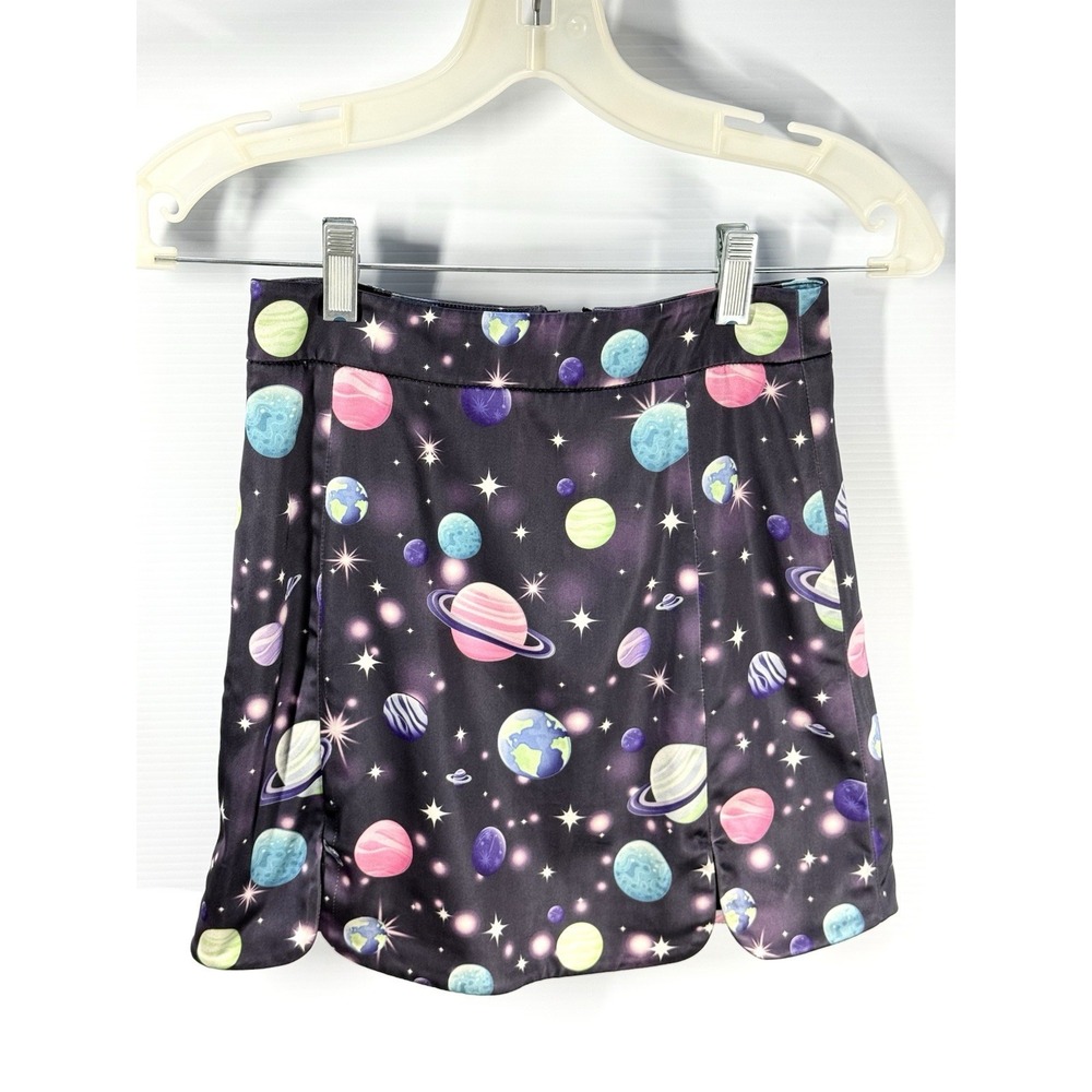 Dolls Kill Horoscopez Cosmic Mini Skirt Size XS Planets Stars Graphics Cute